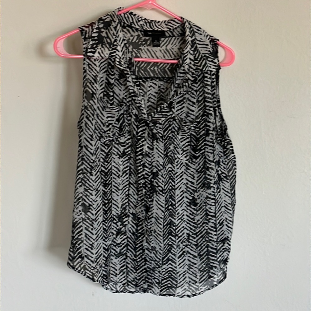 Black and white sheer top with collar